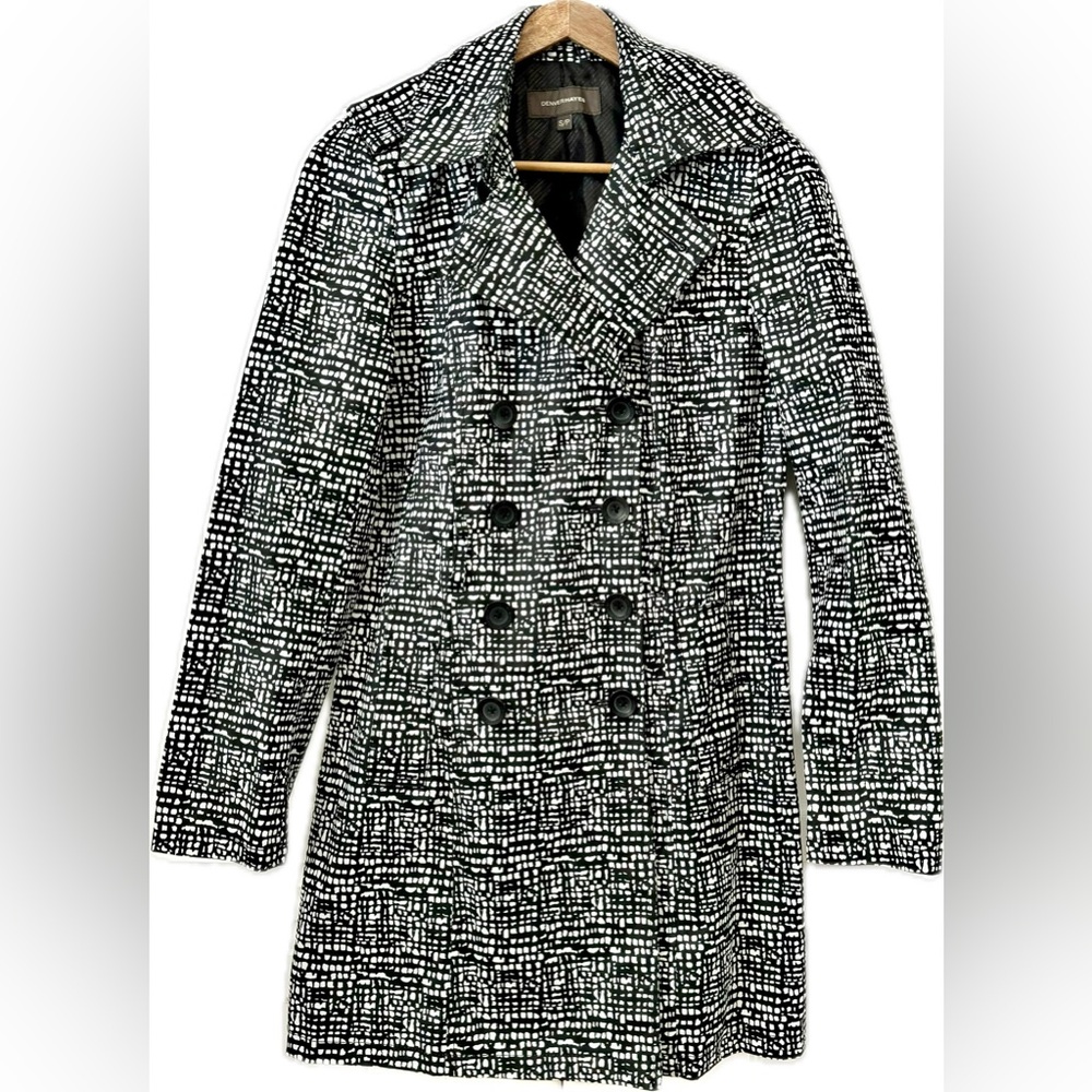Chic Black and White Patterned Trench Coat